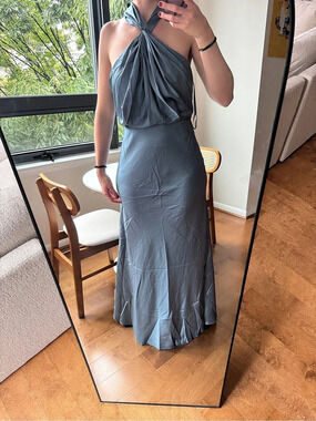 ASOS Edition Satin Halter Cowl Maxi Dress Blue US 12
